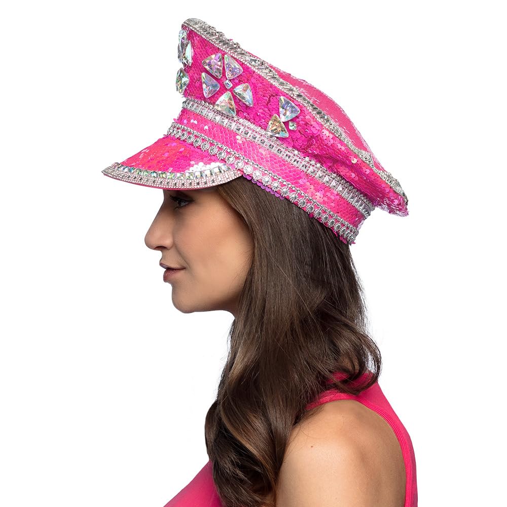 Boland 33035 Burning Man Hat Pink Peaked Cap with Sequins, Hat for Costumes Festival, Carnival and Theme Party - Image 4