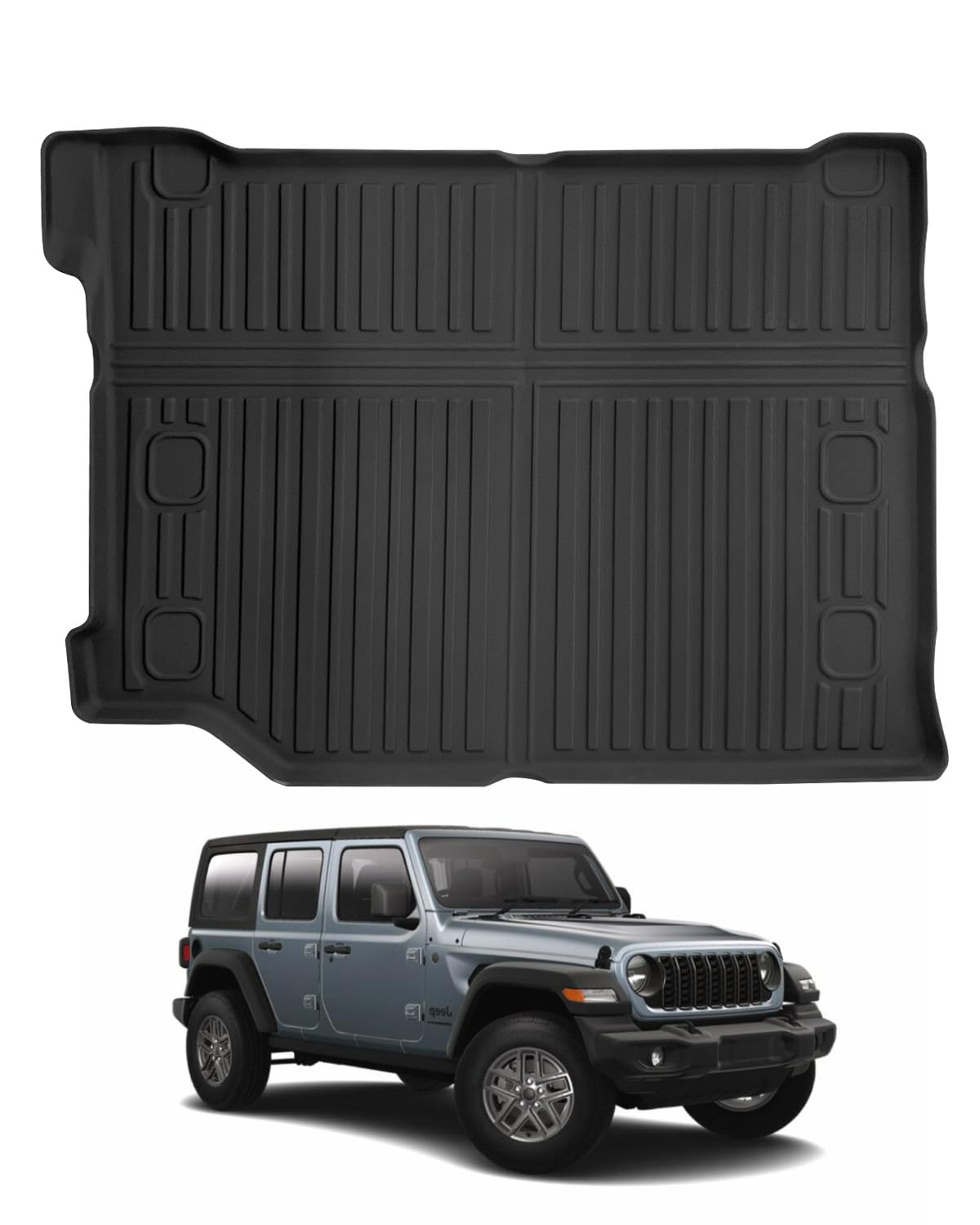 YEE PIN Mata do bagażnika kompatybilna z Jeep Wrangler JL 4XE 2021-2023 2024, do bagażnika z audio, gumowa mata do bagażnika, TPE, mata gumowa, wysoka krawędź, organizer antypoślizgowy