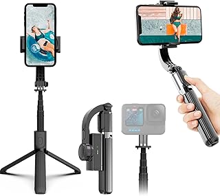 Gimbal Stabilizer for Smartphone,Selfie Stick Tripod with Remote Control Auto Balance 360° Rotation 1-Axis Phone Gimbal for Group Selfies Live Streaming Video Recording
