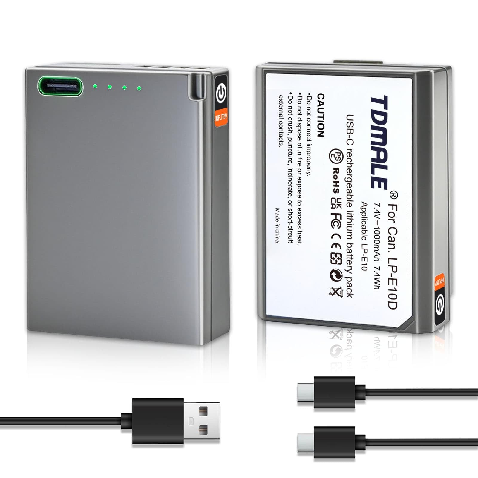 2-Pack LP-E10 1000mAh Batteries with USB-C Charging Compatible with Canon EOS Rebel T3, T5, T6, T7, T100, Kiss X50, Kiss X70, EOS 1100D, EOS 1200D, EOS 2000D, EOS 4000D Digital Camera