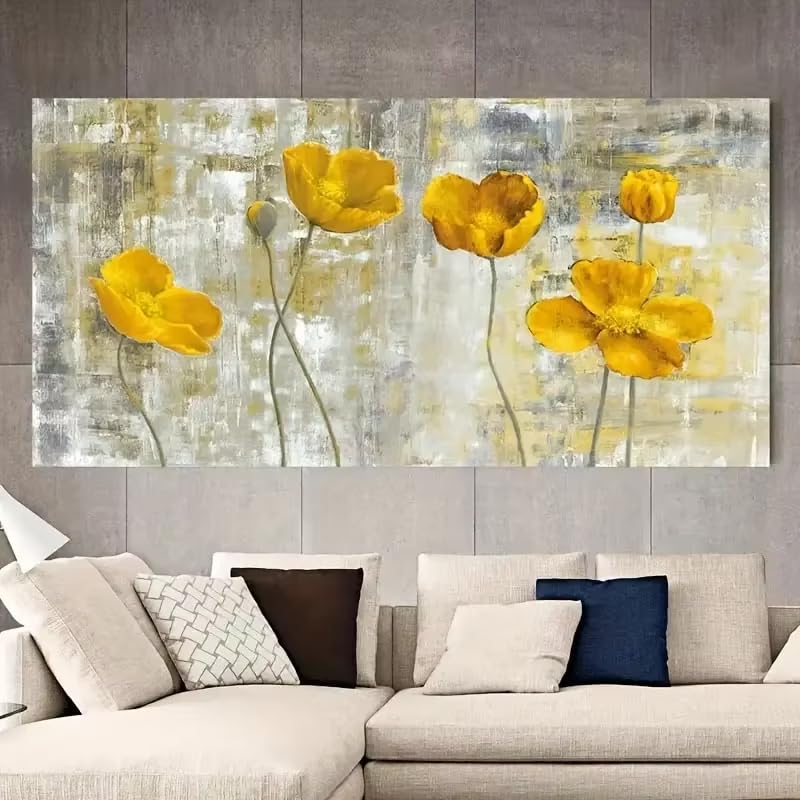 Impression sur toile fleurs jaunes tableau abstrait 20x45 cm
