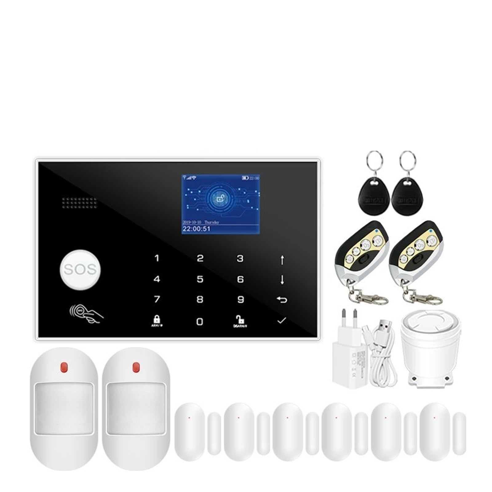 CUDTAPI GSM Home Burglar Alarm System Tuya Host Support RFID Card Wireless Motion Detector Door Sensor(Set 4)