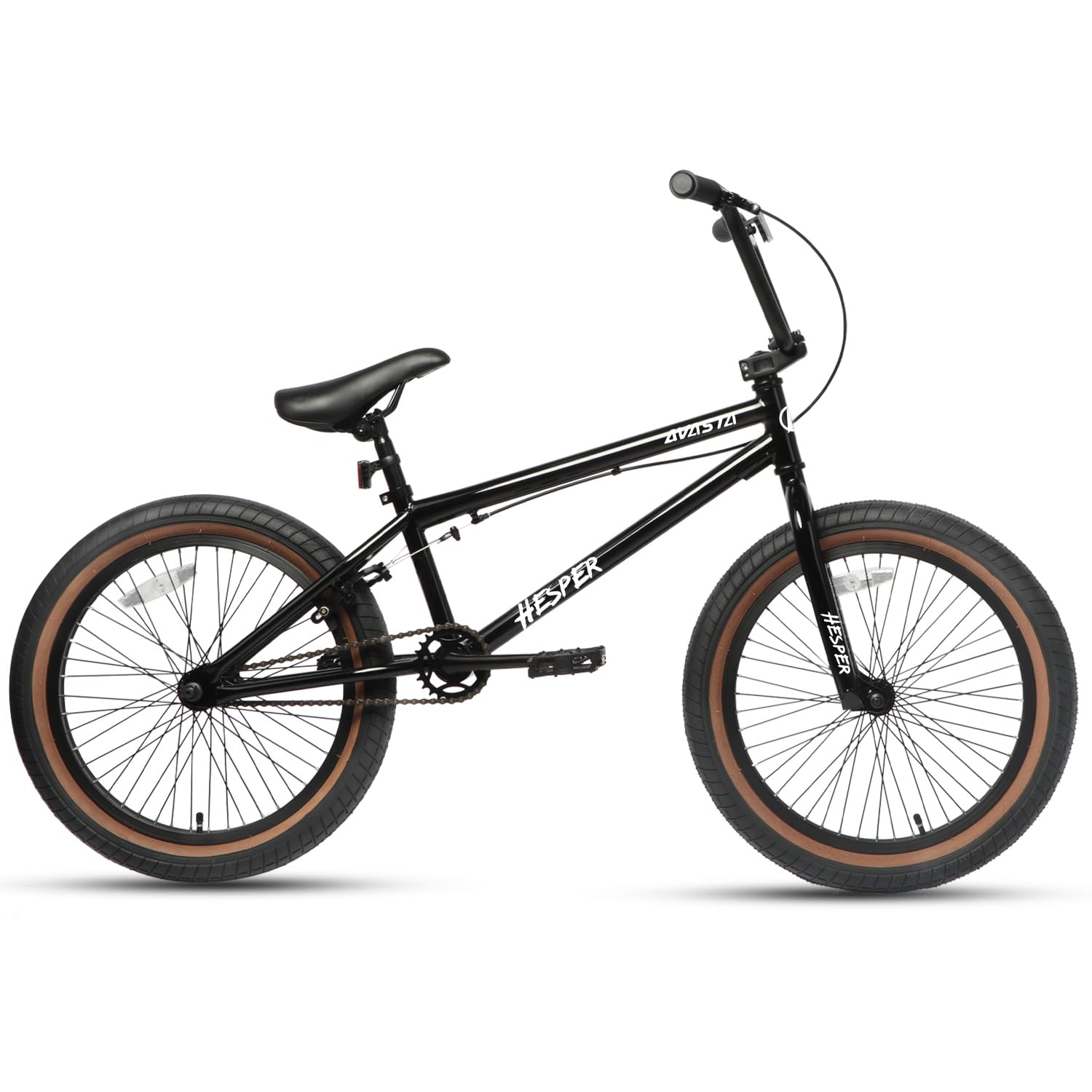 AVASTA Hesper Bicicleta BMX Freestyle de 20 pulgadas para niños, para chicos de 6, 7, 8, 9, 10, 11, 12, 13, 14 años y principiantes, Negra con neumáticos marrones
