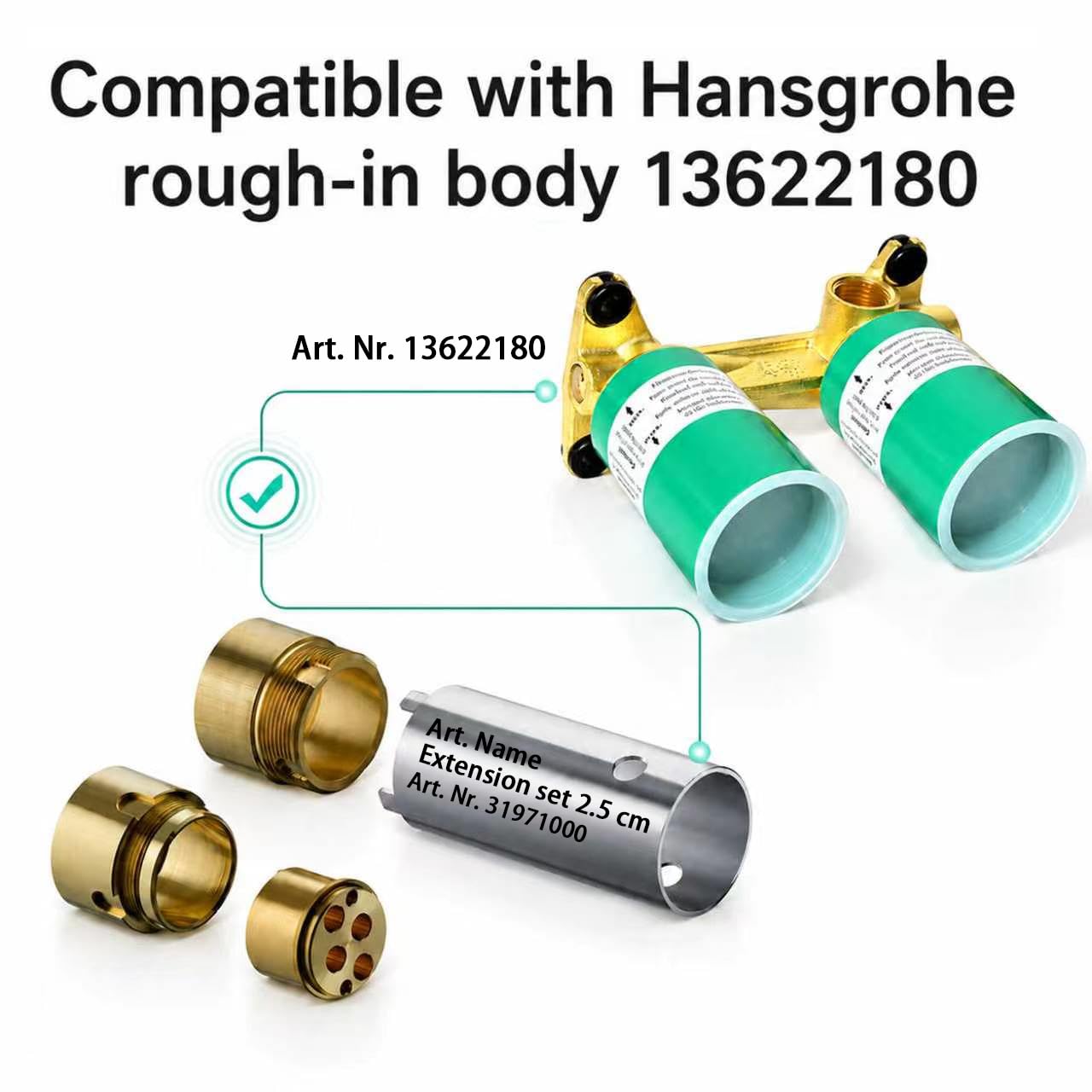 31971000 2-Loch-Verlängerungsset, kompatibel mit Hansgrohe Unterputz-Grundkörper 13622180 für Waschtischarmatur