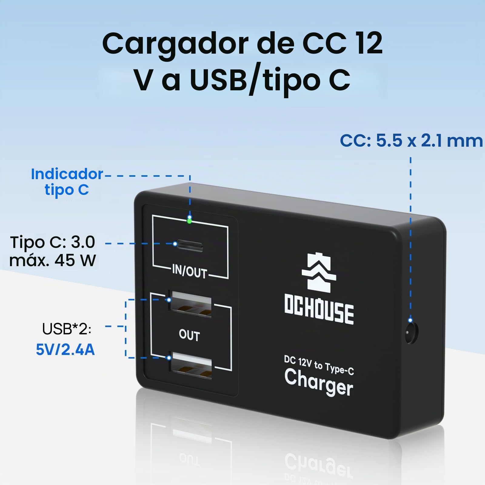 DCHOUSE Batería de Litio LiFePO4 de 12V 12Ah, DC 12V zu Typ-C & USB, con 3000 + Deep Cycle y protección BMS para autocaravanas, carritos de Golf, cortacésped, Panel Solar, Camping