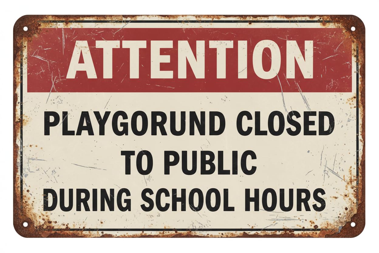 Wall Decor Attention Playground Closed To Public During School Hours Sign. 8x12Inch Metal Vintage Signs Aluminum Plates Printed