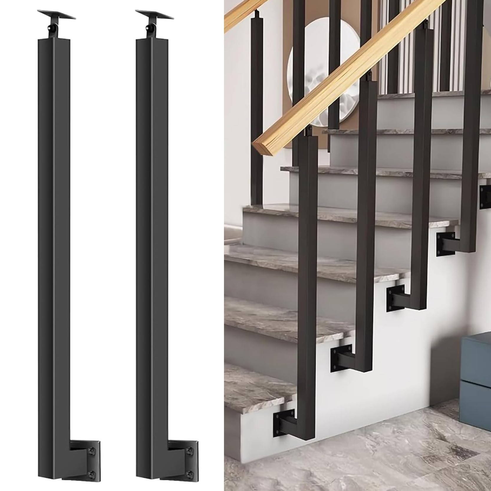Supports orientables 270° noirs en métal pour sécuriser les balcons et escaliers