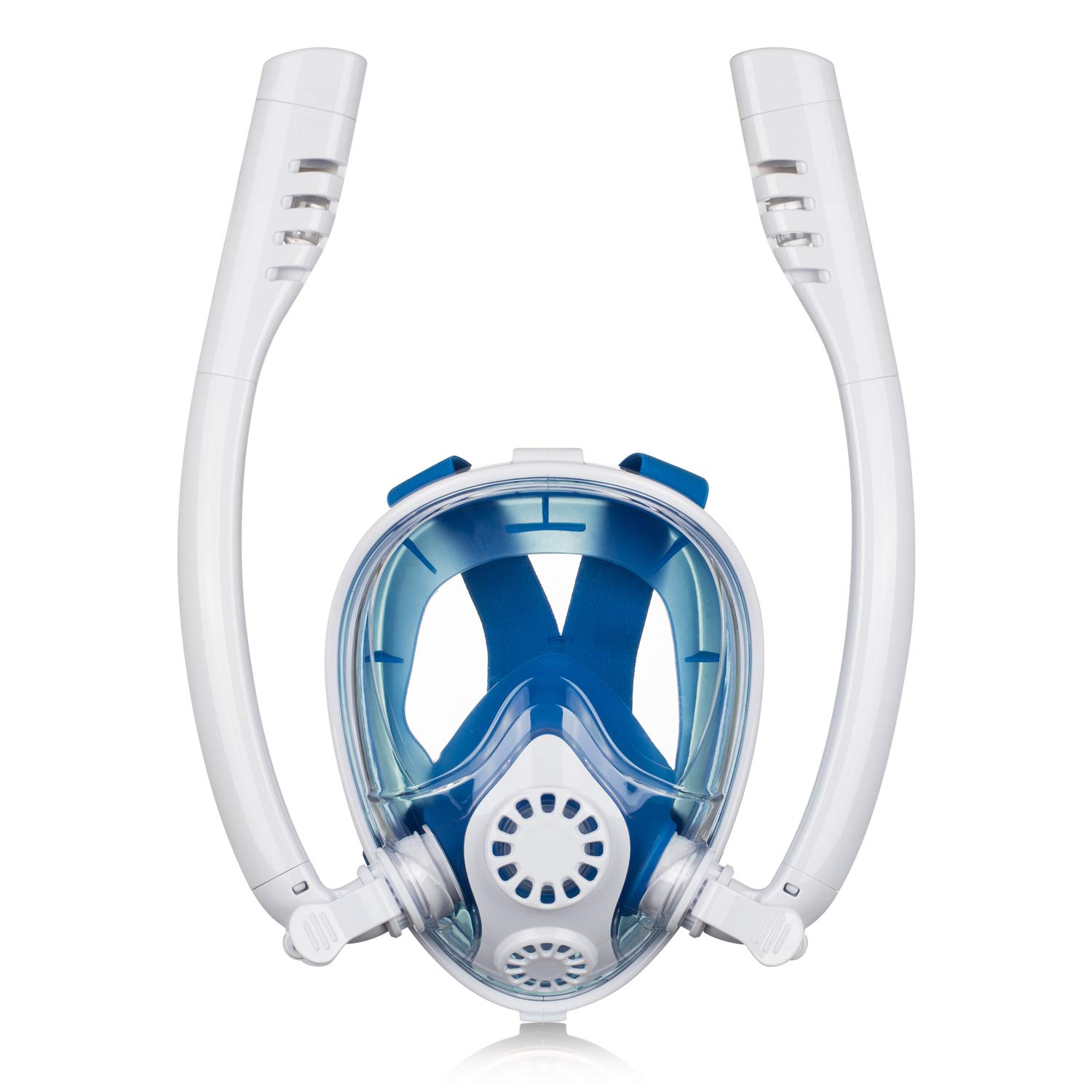 KINGDUO Antifog Tubo Doble Cara Completa Snorkel Buceo Mascara Gafas de respiración de natación con Cámara de Montaje - Azul Negro L/XL