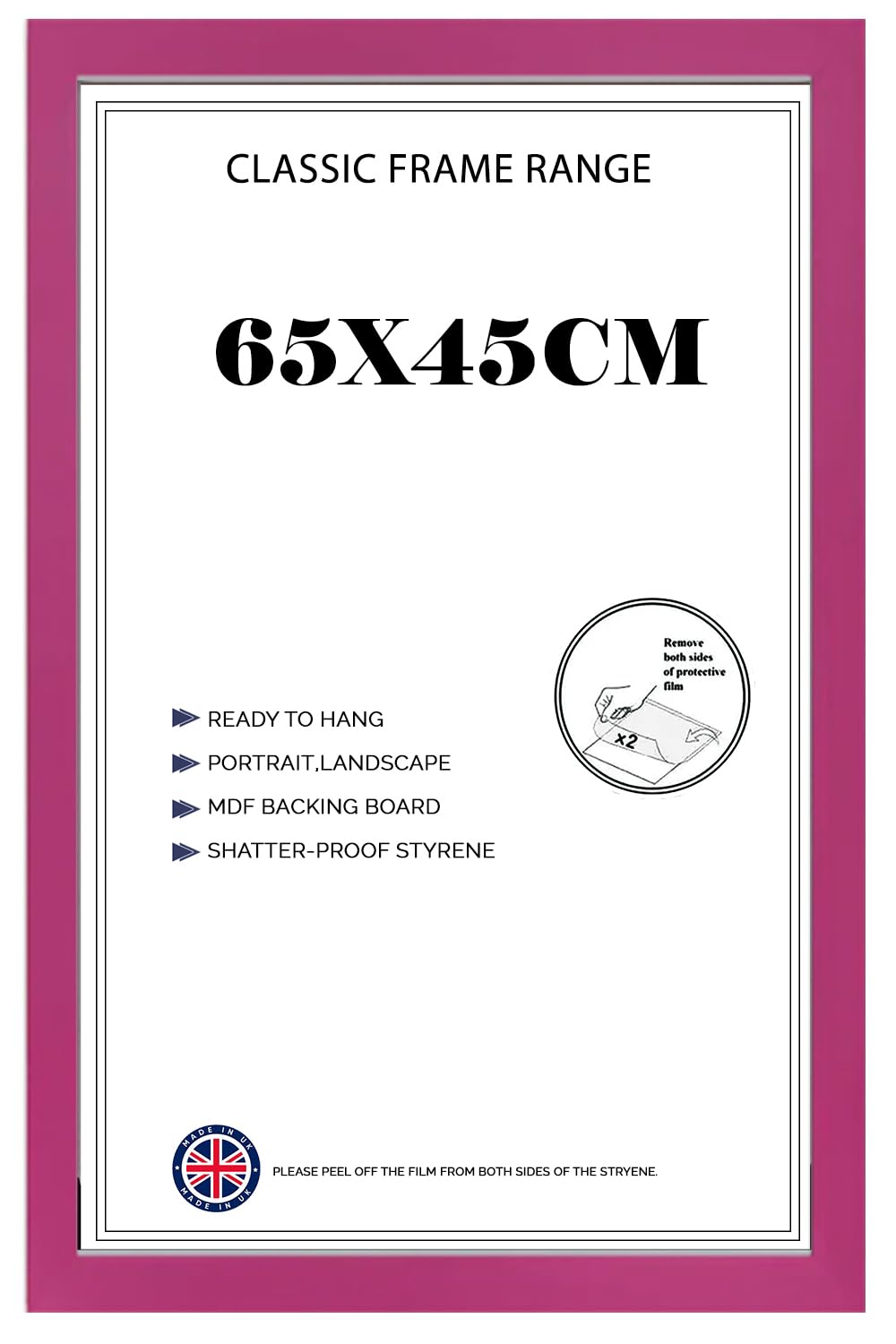 Minimalist Modern Solid MDF Wooden Pink Poster Frame 45x65 cm | Shatter-Proof Front 450 x 650mm | Portrait & Landscape Display – Ideal for Home, Office & Gallery Walls — image 1