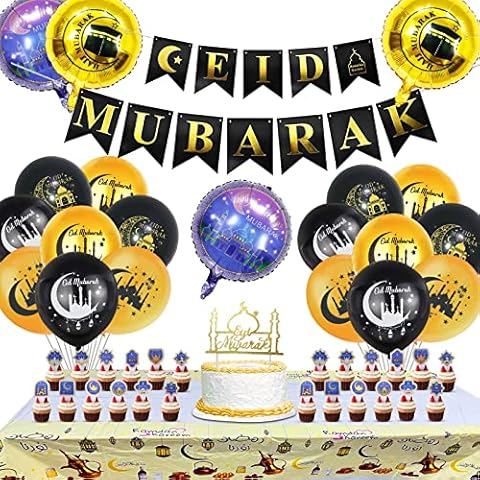 KOIROI Eid Mubarak Ramadan Feier Dekoration, Ramadan deko, Eid Mubarak Ramadan Feier Dekoration Latex Ballons zum Aufhängen Banner Sterne Mond Banner Aufhängen zum Eid Mubarak Party Cover