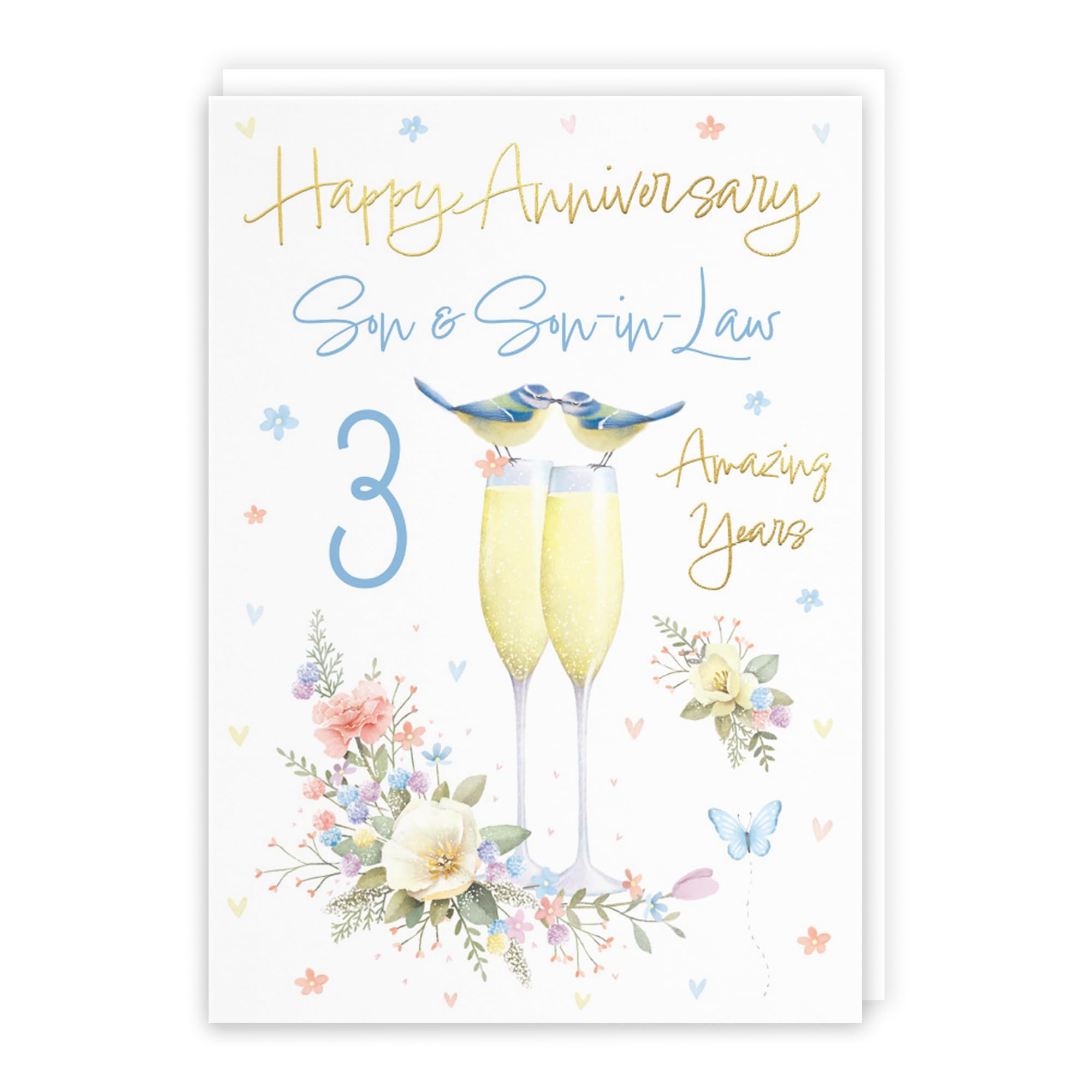 Hunts England - 3rd Anniversary Card for Son and Son-in-Law - A5 Size - Champagne Flutes - Gold Foil - Luxury Card - Milo's Gallery โ image 1