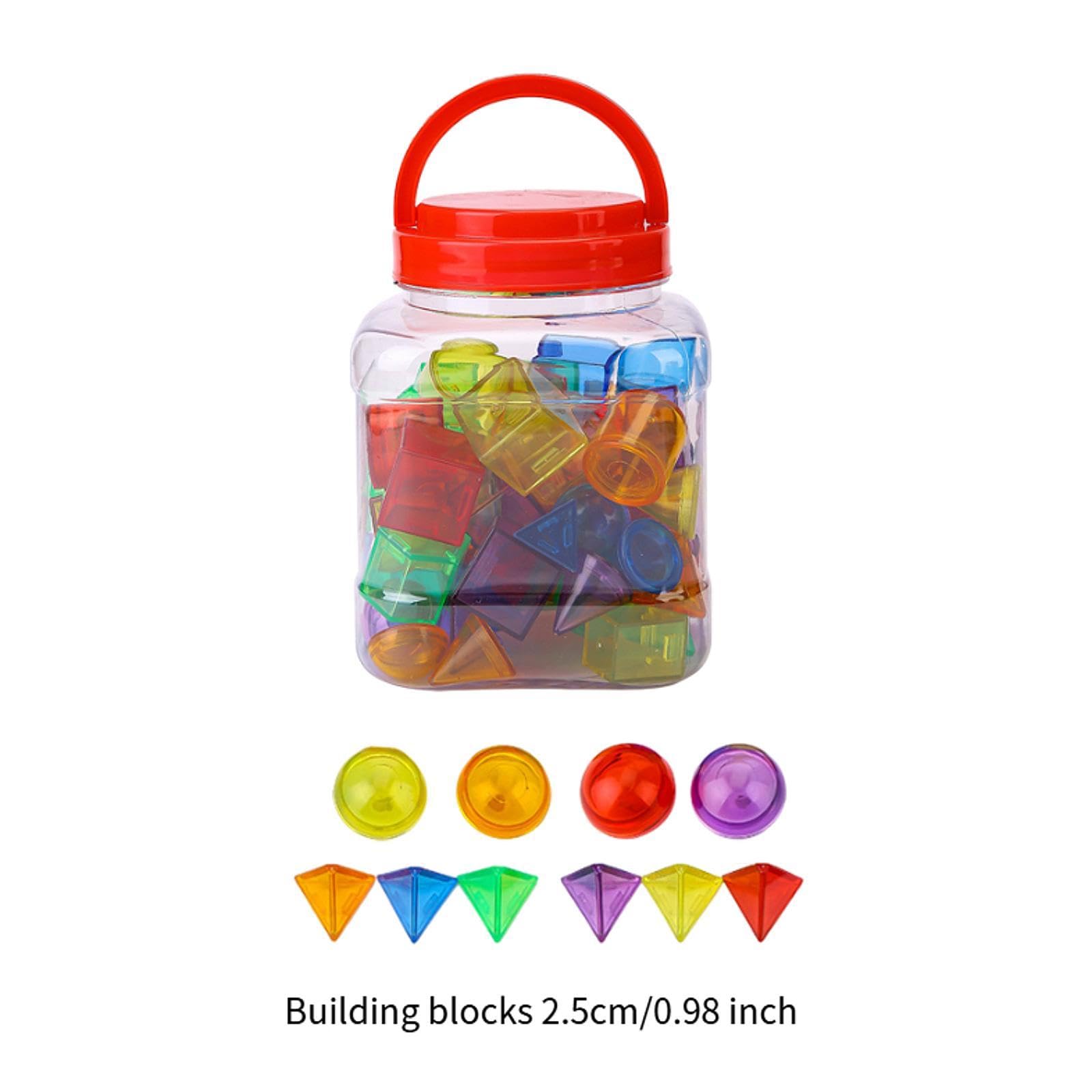 F Fityle 60 Figuras 3D, Bloques Transparentes, Juego Sensorial Colorido, Sólidos Geométricos, Educación sobre Formas Geométricas, para Niños Y Niñas.