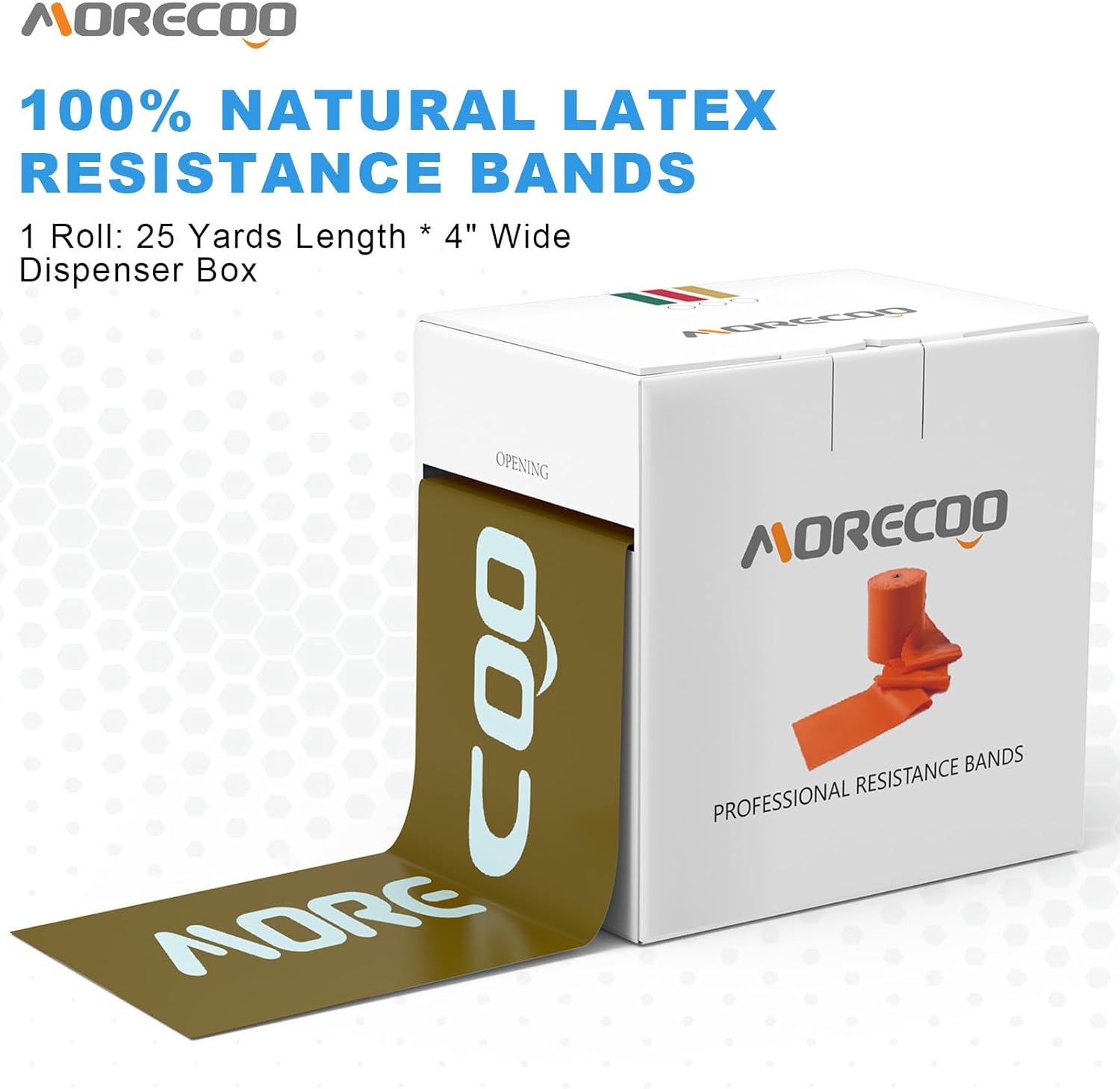 MORECOO Resistance Bands 25 Yard Roll, Level 1, 2, 3 Professional Latex Physical Therapy Band, Exercise Bands for Working Out, Pilates, Upper & Lower Body Exercises & Rehab