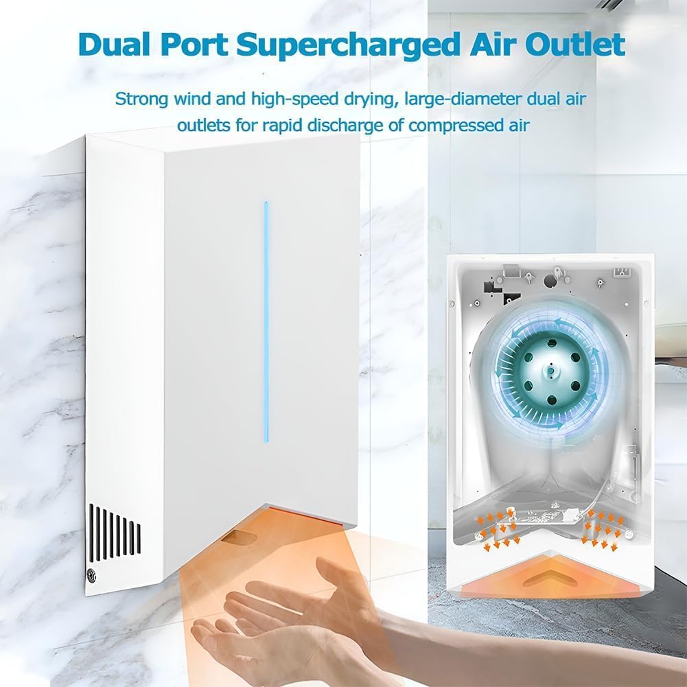 Secador de manos a chorro de alta velocidad, 1200 W, inducción automática, montaje en pared, ajuste de aire frío/cálido, diseño ultrafino para baños, centros comerciales, hoteles