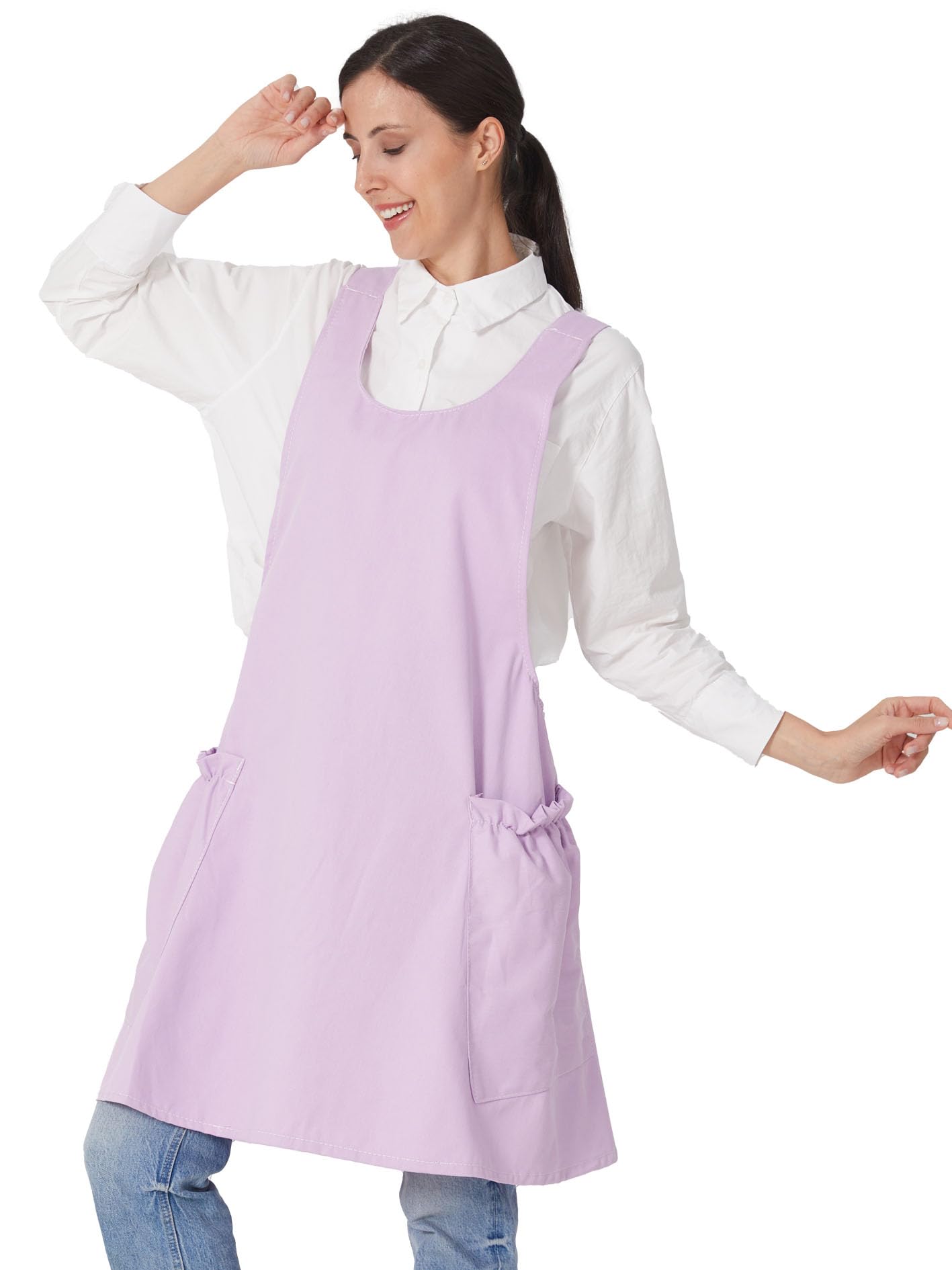 Cozy Adjustable Cross Back Aprons for Women with Pockets Cotton Linen Cooking Kitchen Baking
