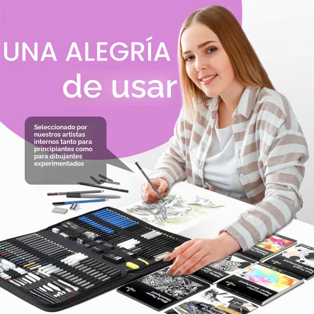 Castle Art Supplies Estuche 100 Uds Dibujo y Esbozo | Lápices+Barras de Grafito, Carboncillo, Pastel, Metálicos, Solubles, Rotuladores Punta Fibra | Artistas y Profesionales | Resistente Estuche Viaje