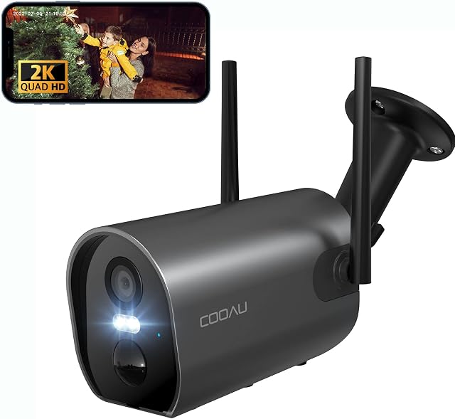 COOAU Security Camera Outdoor Wireless, 2K Rechargeable Battery Operated Security Camera,Colour Night Vision Wifi CCTV Camera,PIR Human Detection,IP65,Spotlight,Siren,130° Wide Angle,Two-Way Audio