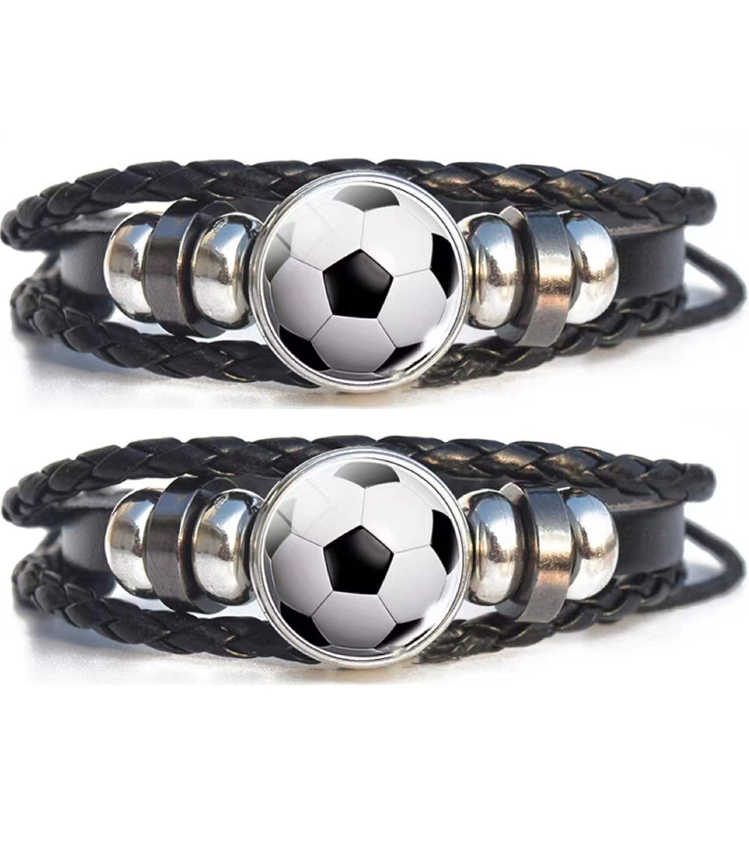 Takone – 2 Braccialetti Calcio Per Bambini, Regalo Compleanno, Regolabili, Corda In Pelle E Lega