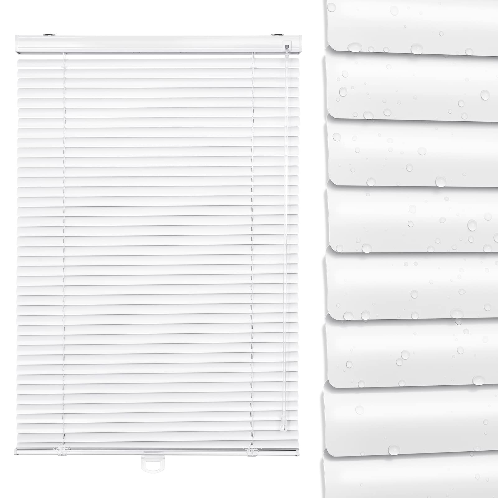 UrMoon Venetian Blinds, Easy Fit Window Blackout Blinds Shutters Twist Open Close Windows Treatment for Home Office (White, 112cm W x 122cm H)