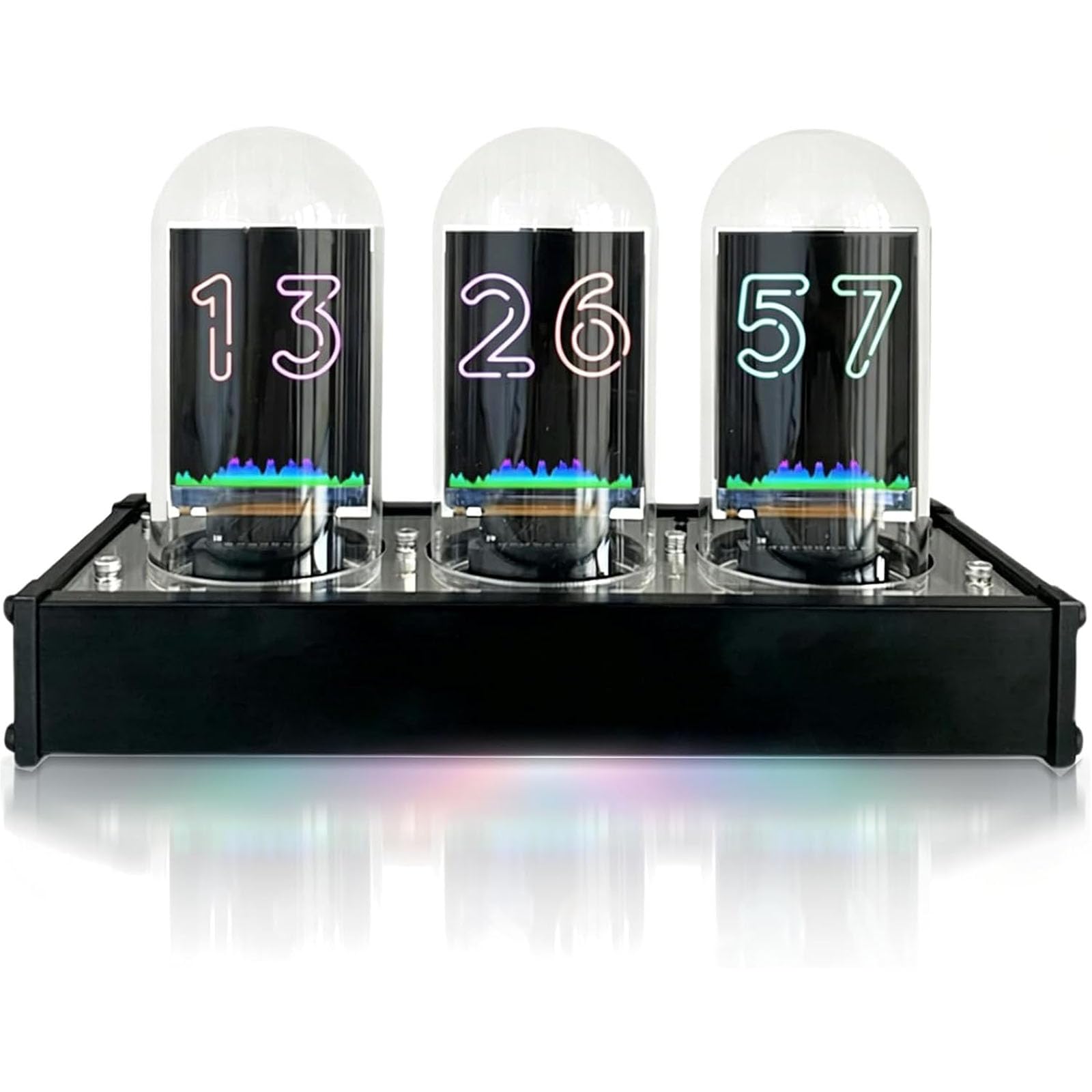 fnotlfue Digital Nixie Tube Clock, 2.6-Inch IPS Electronic Tube Clock with Music Spectrum and Custom Photo Display, 12/24 Hour DIY Retro Desk Clock for Bedroom, Desktop and Gaming Room