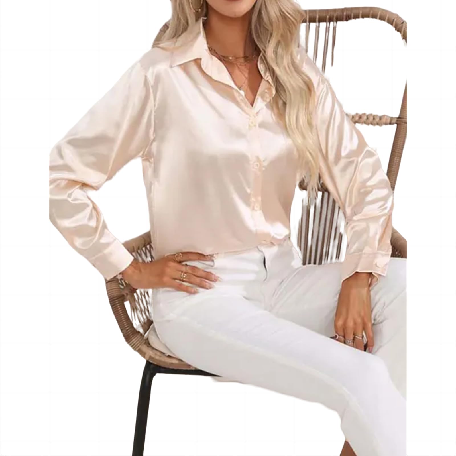 Camicia Donna Elegante Elegante Camicia A Maniche Lunghe Imitative da Donna in Seta
