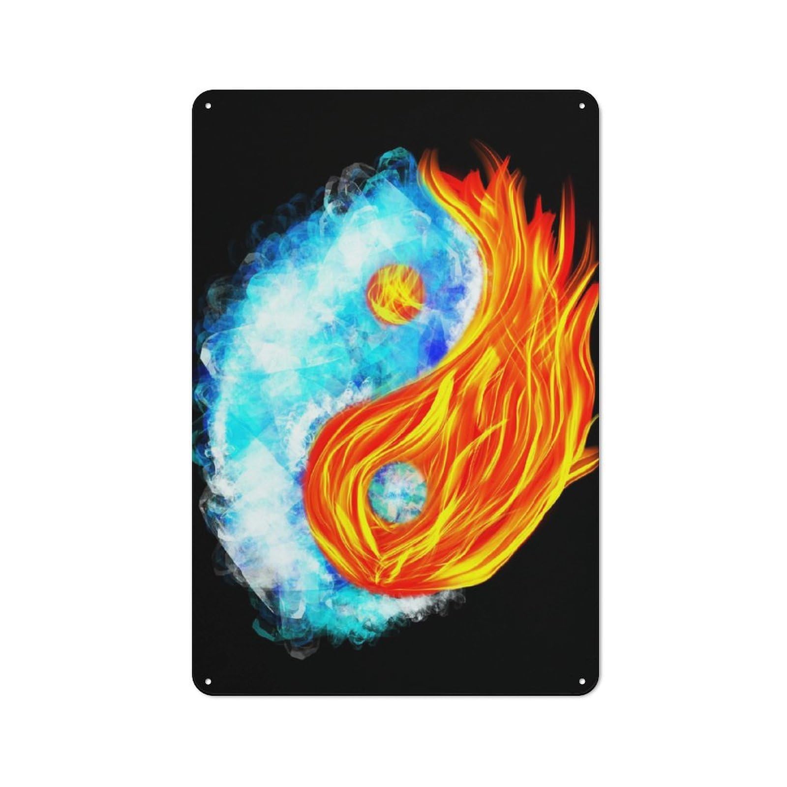 Fire And Ice Yin Yang Country Vintage Metal Wall Decor 30x20cm, Decorative Tin Sign for Cottage, Kitchen, Hallway Or Breakfast Nook
