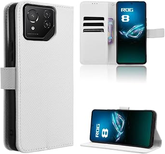 Compatible with Asus ROG Phone 9 Leather Case Cover,PU Leather flip Cover Compatible with Asus ROG Phone 9 Pro Case Cover White