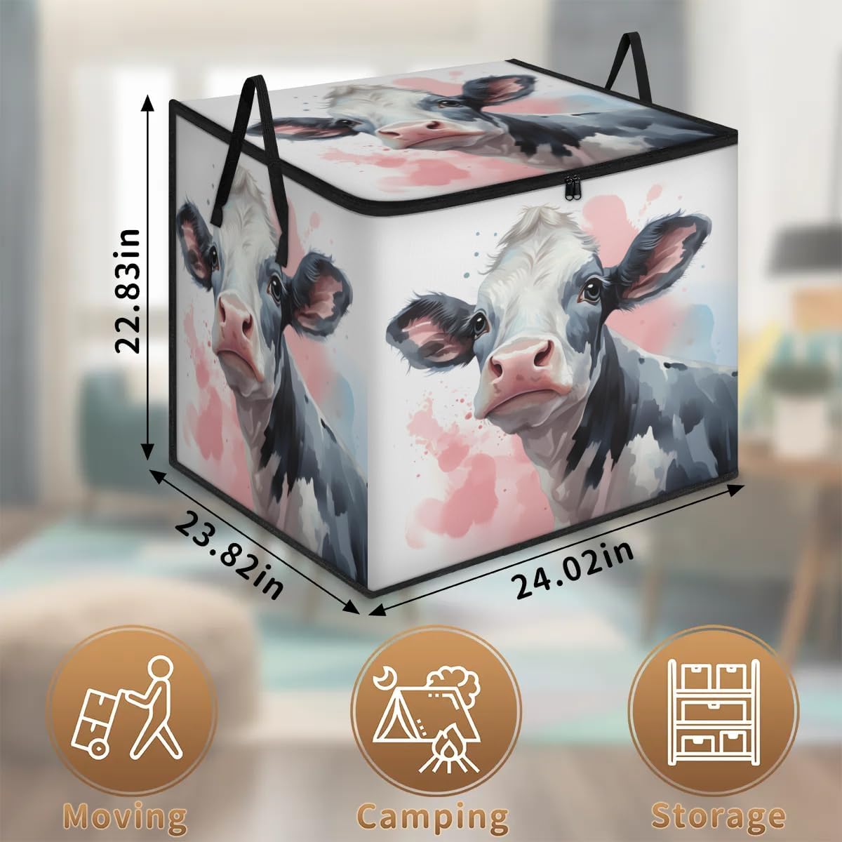 Honeybaby 214L Extra Large Comforter Storage Bag Cow Animal Pattern Storage Totes with Lids Waterproof Closet Organizer Folding Blanket Storage Bags for Clothes Bedding Pillows