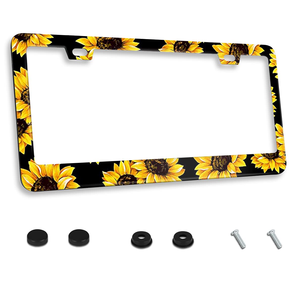 NOCITUN Sunflower License Plate Frame Quality Metal Aluminum Yellow Sunflowers Car Cover Tag Holder Frames with 2 Holes and Screws 12 x 6 Inch Decoration for US Vehicles Standard Perfect for Women Men