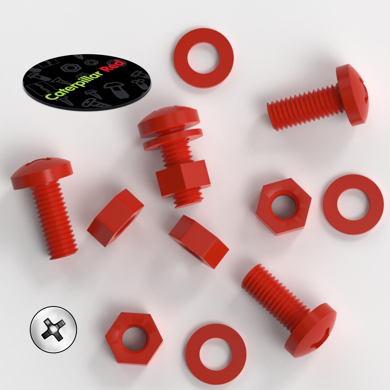 20 x Phillips-Flachkopfschraube Rote Plastikmuttern und -bolzen aus Polypropylen (PP), Acryl, M8 x 20mm, Unterlegscheiben