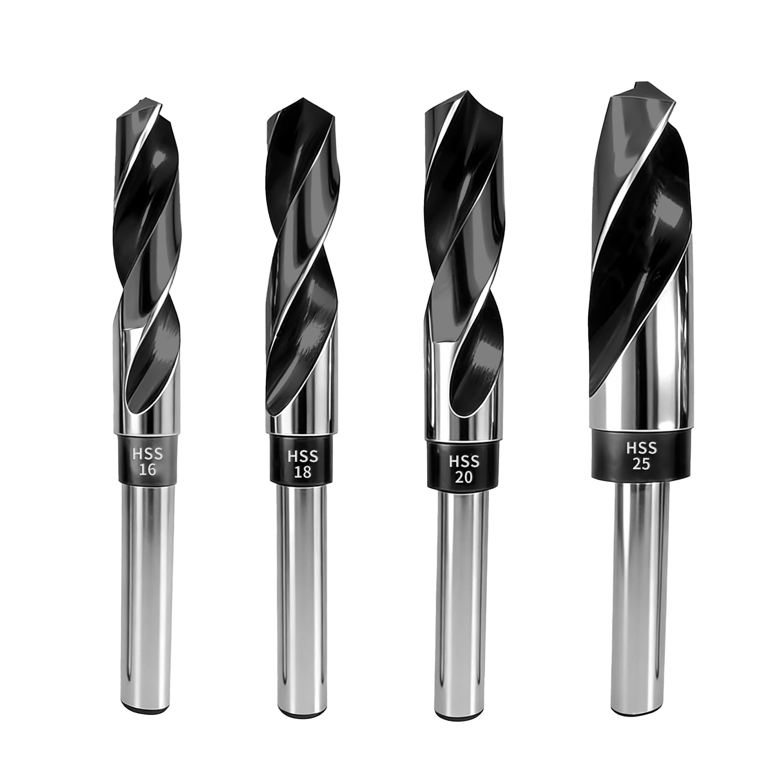 Fabbro - Set di 4 utensili elettrici HSS con gambo da 1/2", per foratura, ferro, legno, acciaio, 16-25 mm