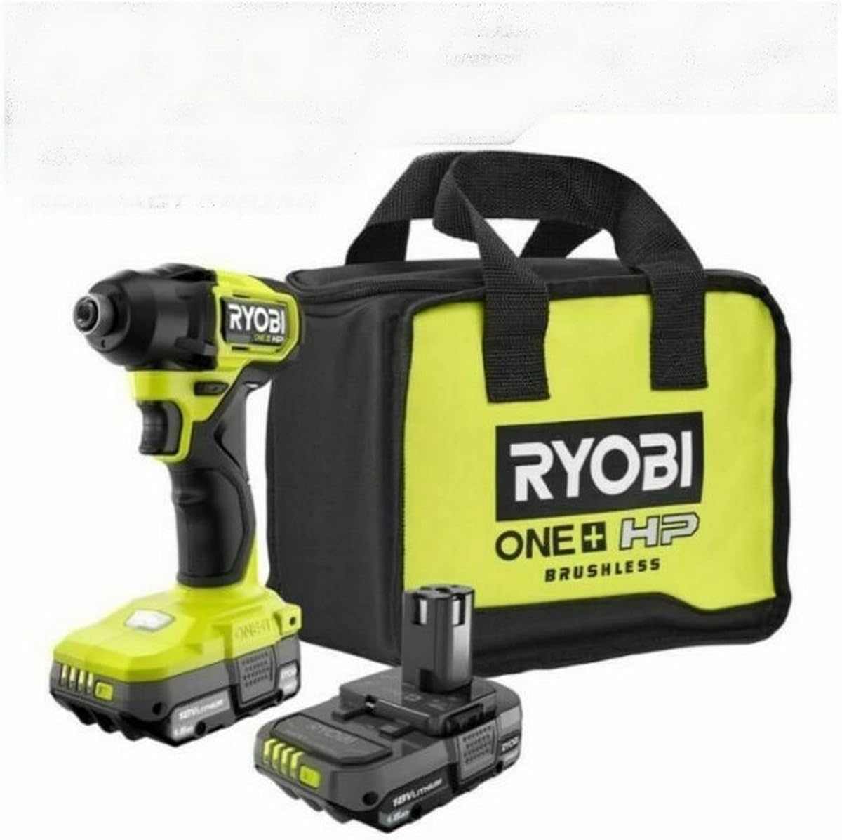 RYOBI ONE+ HP Kit de destornillador de impacto compacto inalámbrico sin escobillas de 18 V de 1/4 pulg. con (2) baterías de 1,5 Ah, cargador y bolsa PSBID01K