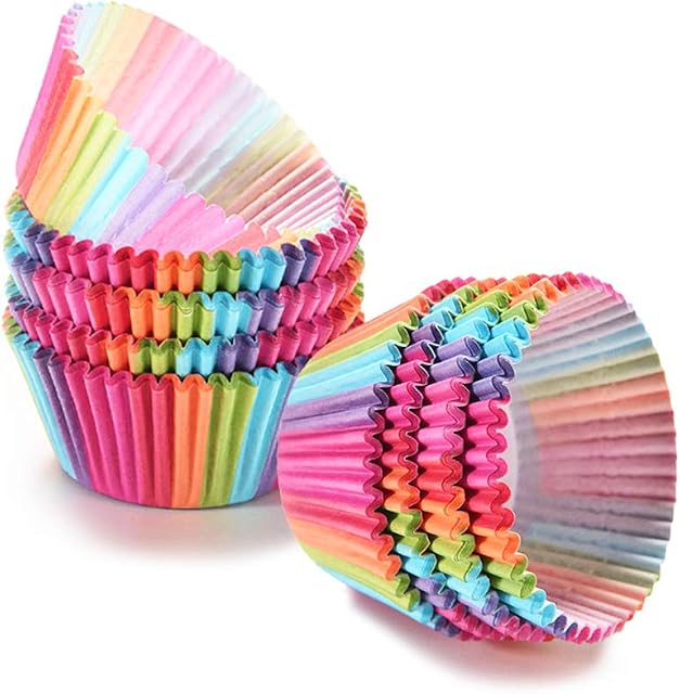 EKdirect 200pcs Rainbow Cupcake Cases Paper Wrapper for Baking Muffin