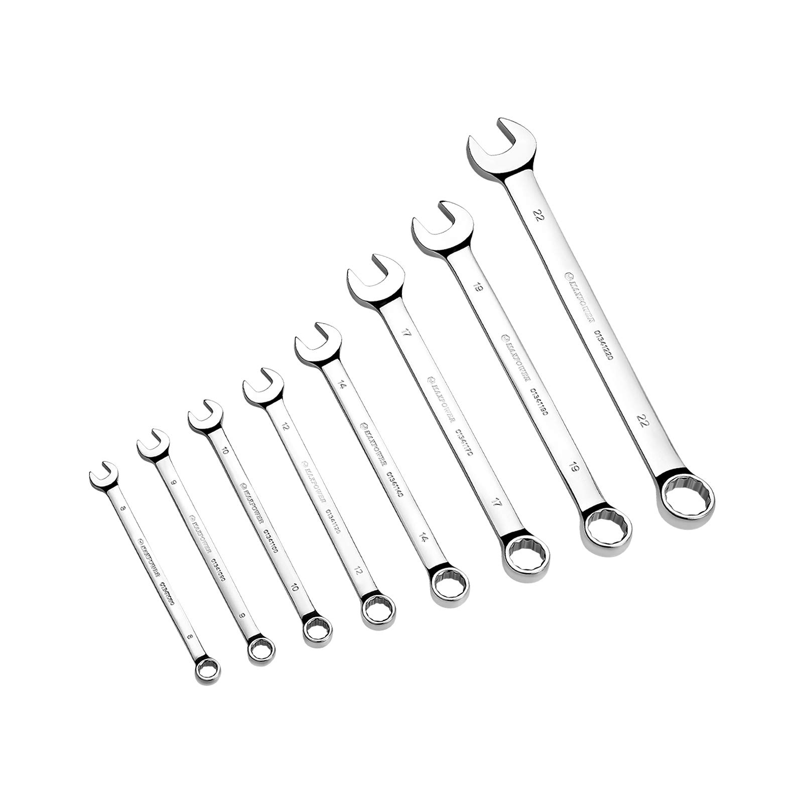 MaxPower8PCS Metric Combination Wrench Set, Professional Open and Box End Spanners with Mirror Finish, Made with Forged and Heat-Treated Cr-V Steel, 12-Point Design, Size Includes 8mm - 22mm