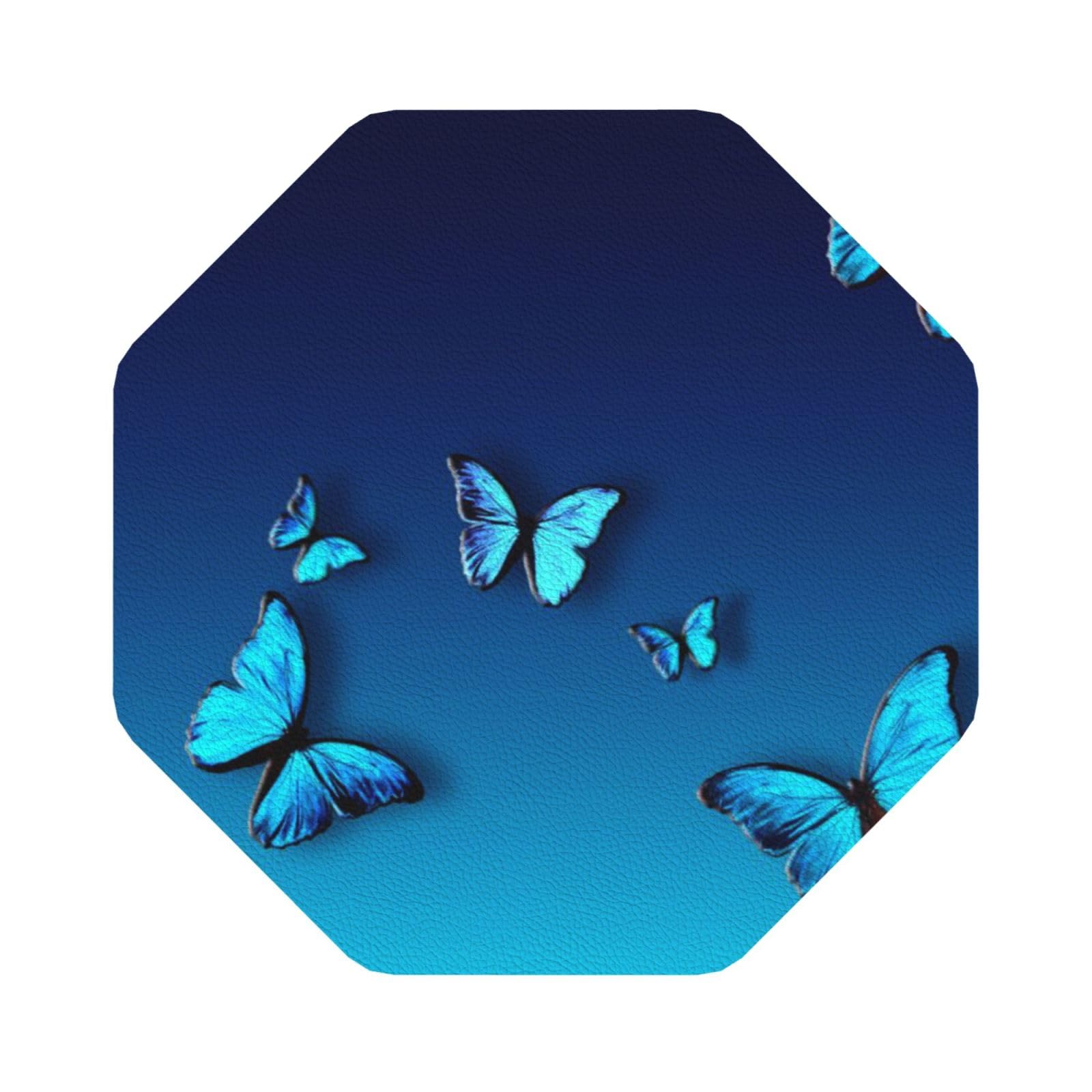 Beautiful blue butterfly PU Leather Coasters Set of 6 Octagon Drink Coasters