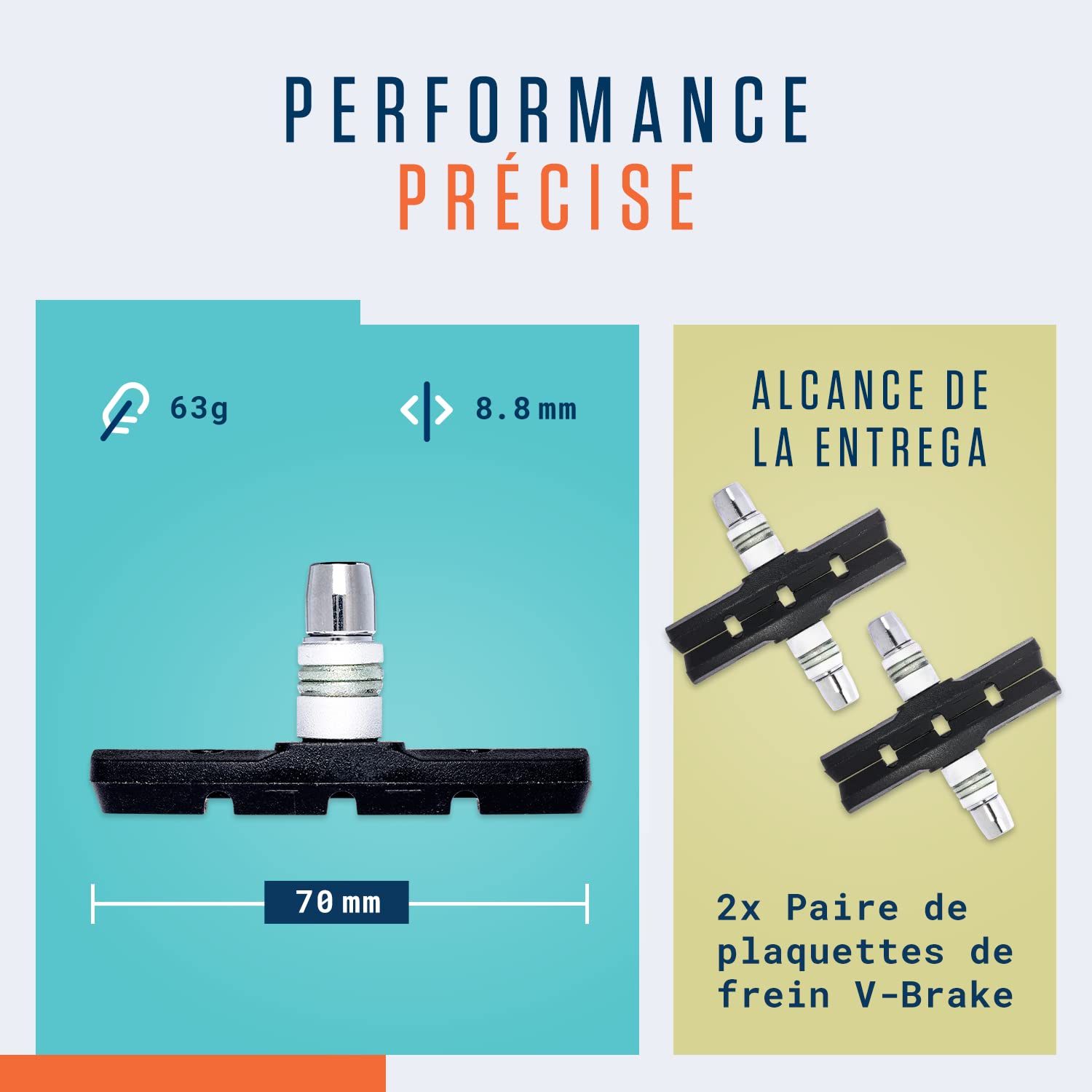 Patins De Frein V-Brake Alphatrail – 2 Paires, 70 Mm – Composé Caoutchouc Haute Performance – Auto-nettoyants – Compatibles Shimano, Tektro, Avid, SRAM