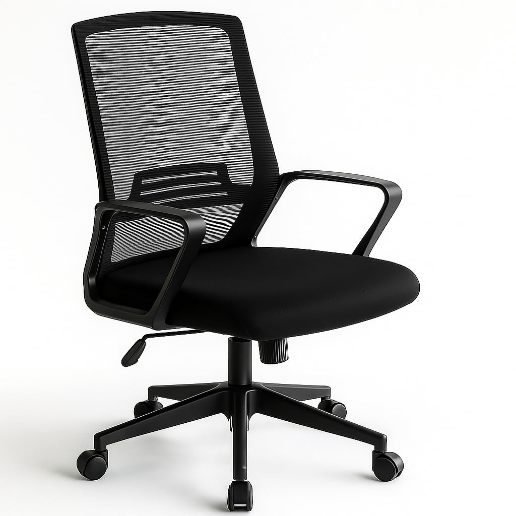Silla de Oficina o Escritorio ergonómica con Ruedas giratorias y Soporte Lumbar. Respaldo de Malla Transpirable. Soporta hasta 150kg. Ideal despacho, casa o teletrabajo. Diseño Moderno y Juvenil.