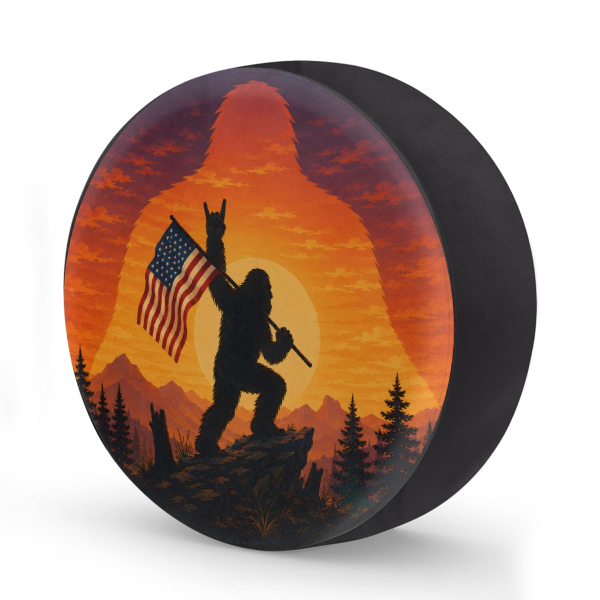 Bigfoot American Flag Spare Tire Cover Wheel Covers Protectors Waterproof Dust-Proof Universal Fit Trailer, RV, SUV and Many Vehicle 17 Inch,C-06