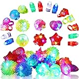 50 Pieces LED Light up Rings Glow in The Dark Supplies Include 36 Pieces Finger Lights LED Rave Laser Assorted Toys and 14 Pieces Glow Jelly Rings for Halloween Birthday Party Favors Classroom Prizes