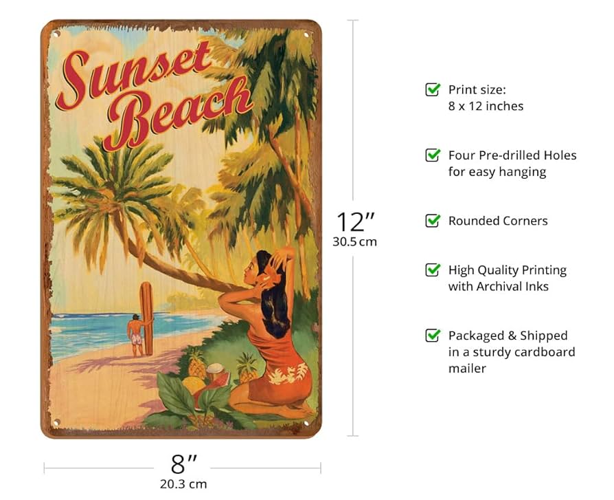 HAWAII ヴィンテージポスター Amazon.com: Sunset Beach Hawaii - Oahu North Shore - Surfer