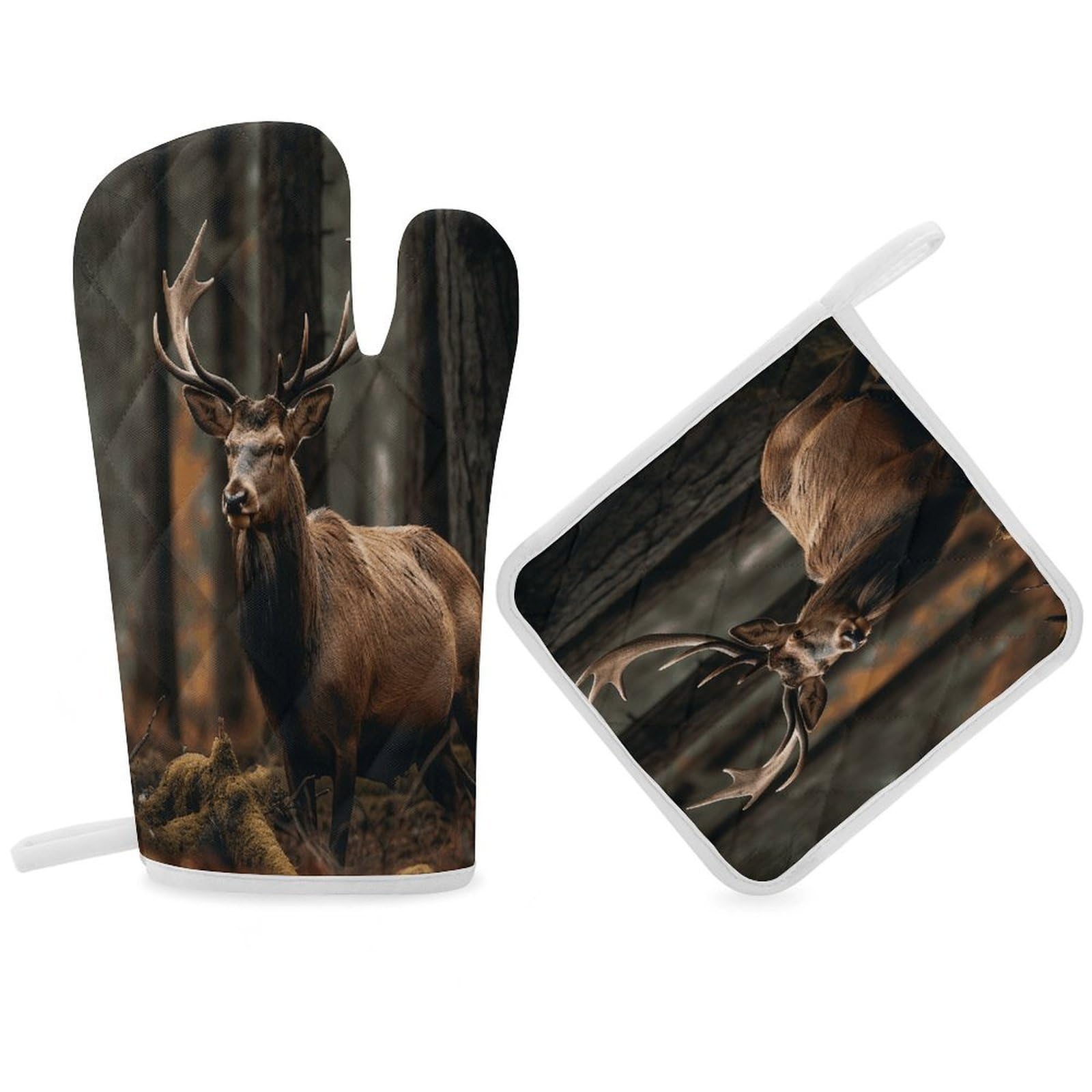 Fodpand Women's Style Elk In The Grove Oven Mitts And Pot Holders Sets,Oven Gloves For Kitchen Oven Mitts And Potholders For Baking Cooking Grilling Apartment Essentials