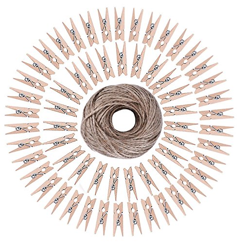 BronaGrand 50pcs Mini Wooden Utility Paper Clip, Clothespins Clip, Clothes Line Clips