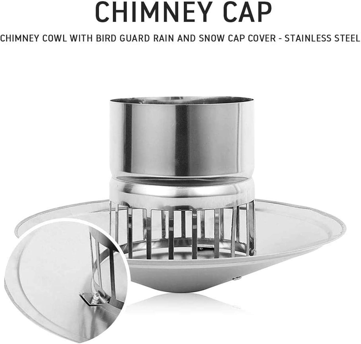 Stainless Steel Round Waterproof Chimney Cap Ventilation Cap Rain Cover Fireplace Bird Cage Protection Rain Cover Cap End 75 mm (Photo Colour 75mm)