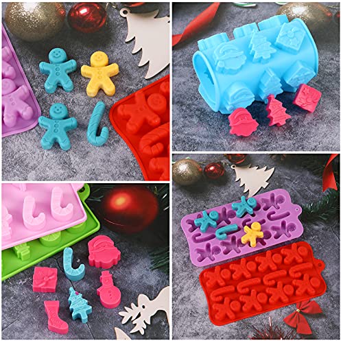 Christmas Silicone Chocolate And Candy Molds, Small Baking Molds For Cake Toppers, Santa Clause Snowman Christmas Tree Presents Gingerbread Stockings Star Candy Cane Molds 6Pcs #TOP7