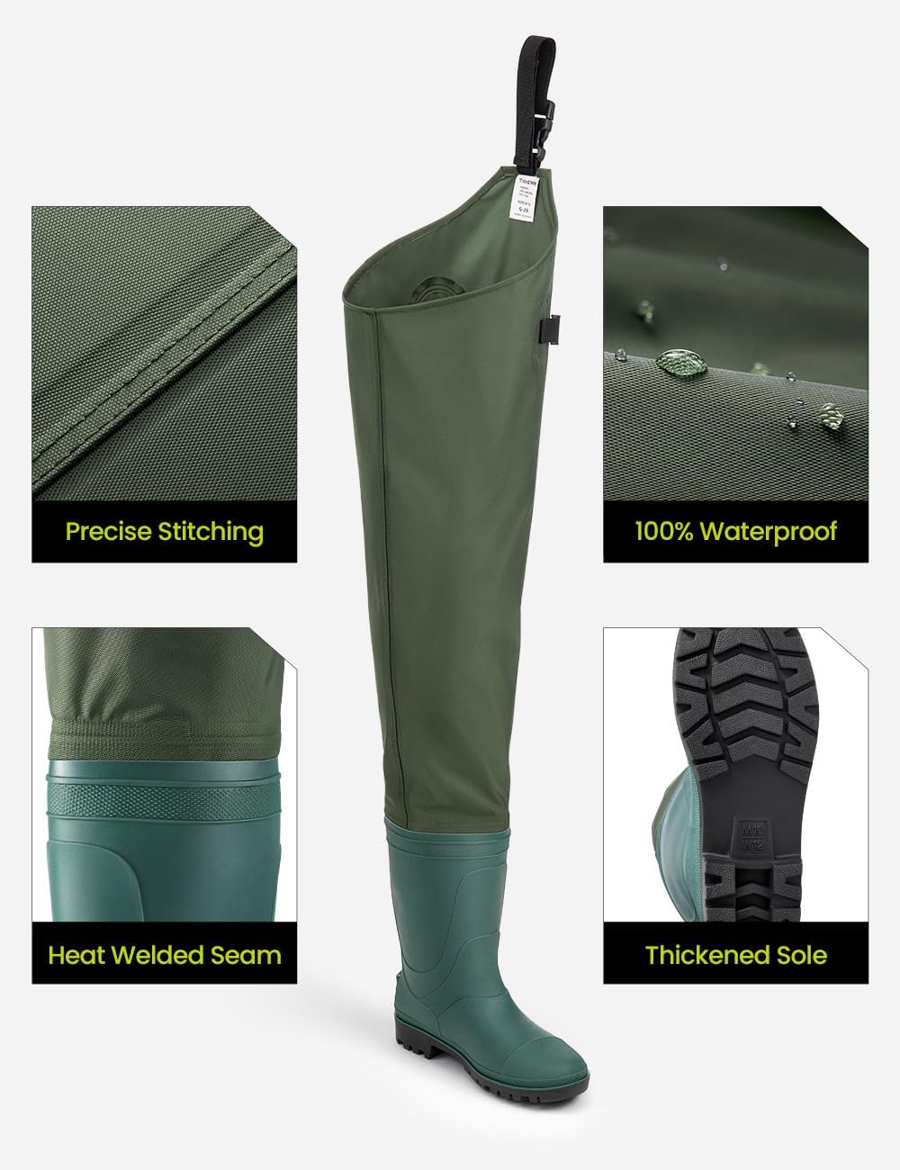 TIDEWE Hip Wader, Lightweight Hip Boot For Men and Women, 2-Ply PVC/Nylon Fishing Hip Wader (Green and Brown)