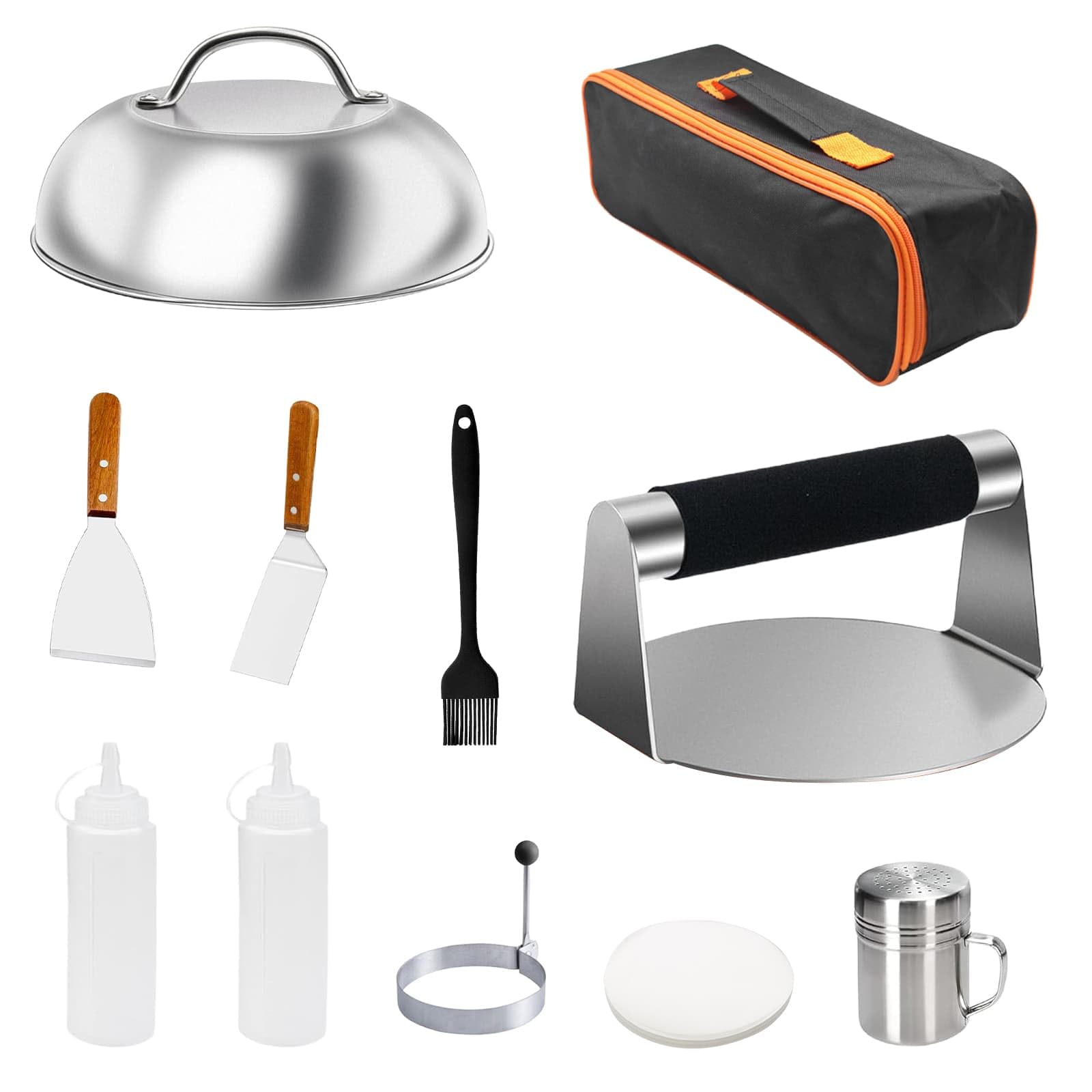 Smashed - Kit per hamburger, 10 pezzi, in acciaio inox, set di strumenti per la produzione di hamburger, per cottura a griglia piatta, hamburger di manzo e teppanyaki
