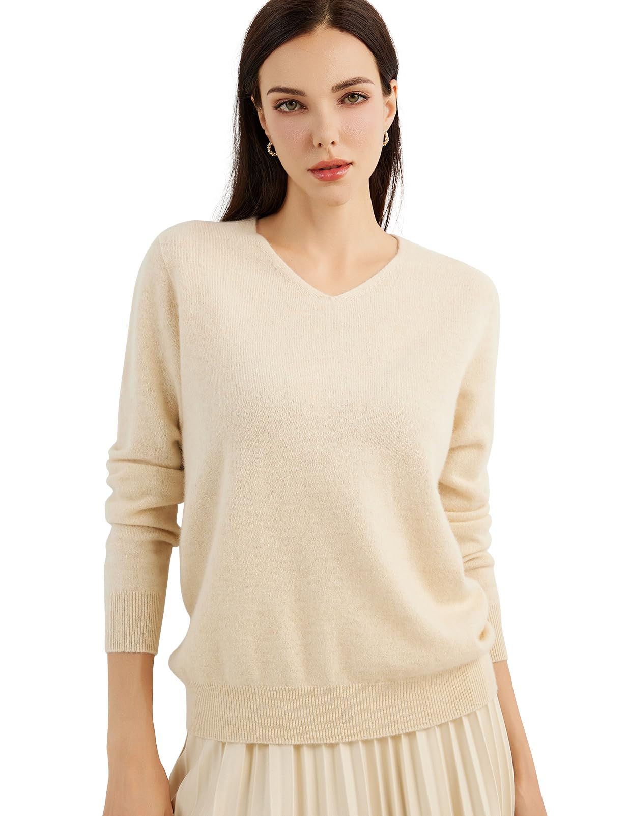 Chanyarn 100% Pure Cashmere Women's Sweater V-Neck
