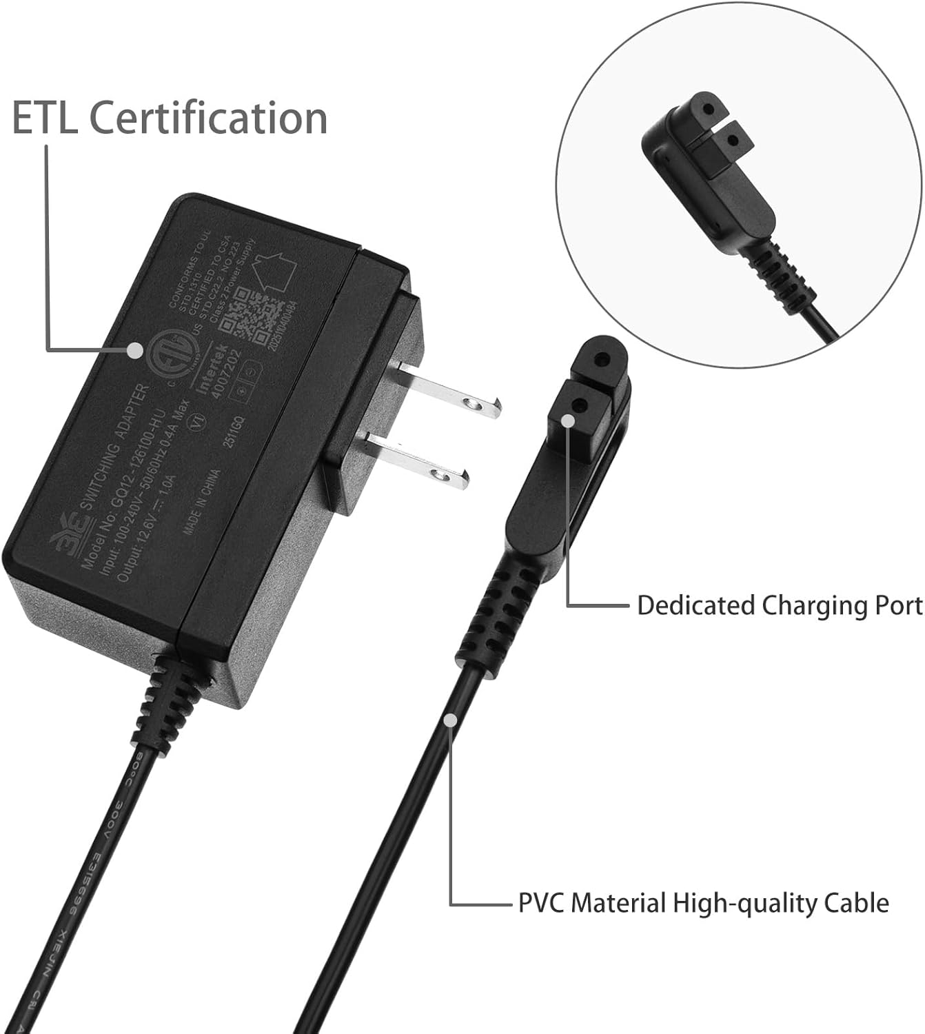 12.6V 1A Charger GQ12-126100-HU AC Adapter for Aiper Scuba SE Aiper Surfer S2 Gosvor LiteVac 800 Cordless Robotic Pool Cleaner