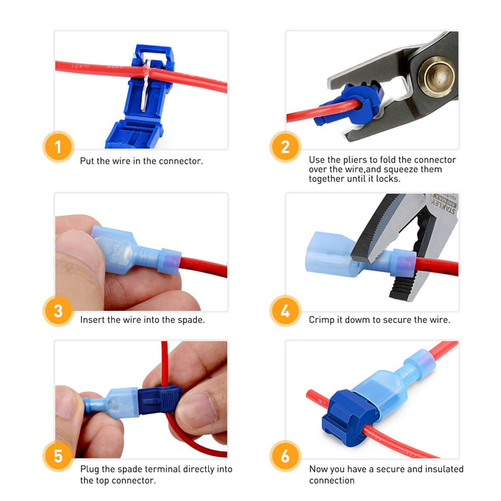 T-Tap Lot de 400 connecteurs électriques pour robinet en T, bornes de fil à épissure rapide, connecteurs T-Tap en nylon isolé mâles à déconnexion rapide