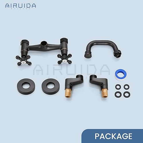 Vista 18 de Airuida Grifo de cocina de níquel cepillado para montaje en pared, boquilla de 8 pulgadas, montaje en pared, grifo de fregadero de lavandería